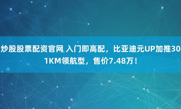 炒股股票配资官网 入门即高配，比亚迪元UP加推301KM领航型，售价7.48万！