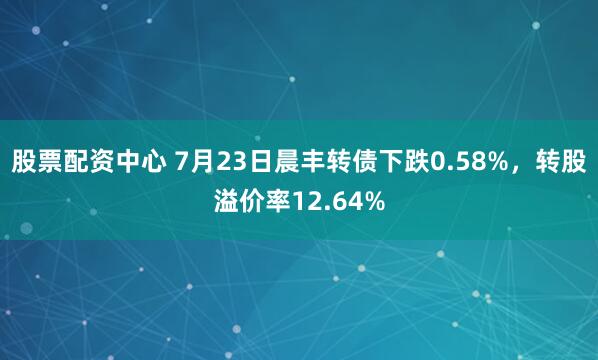 股票配资中心 7月23日晨丰转债下跌0.58%，转股溢价率12.64%